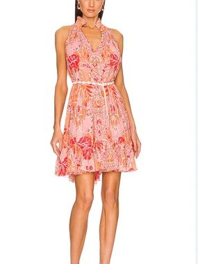 Zimmermann Pink and Orange Floral Halter Mini Dress